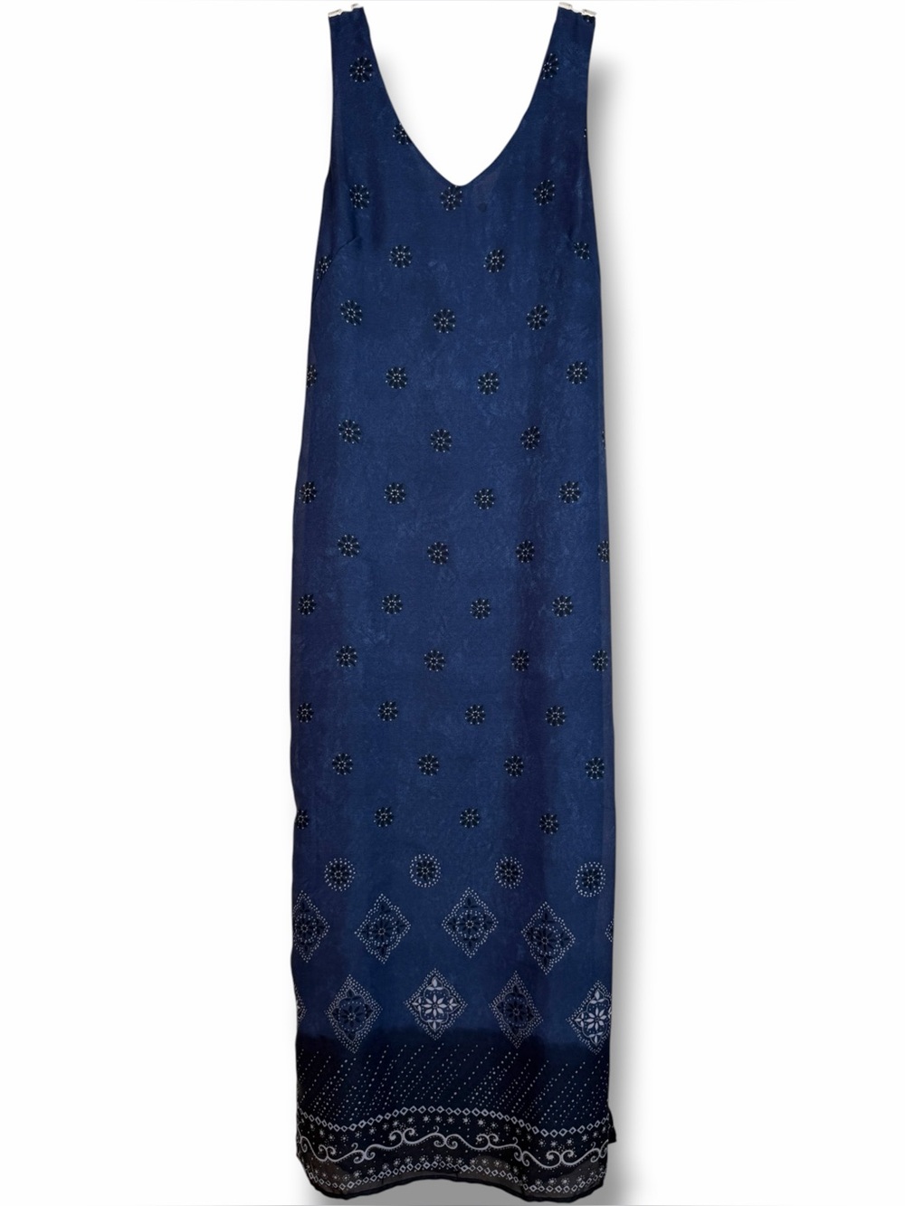 All That Jazz Bandana Printed Indie Vintage 90s Navy Blue Paisley Maxi Dress 12